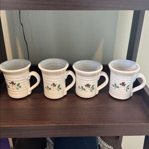Floral Patterned Ceramic Pottery Mugs - Set of 4